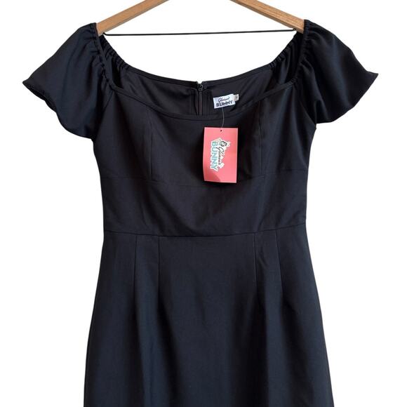Glamour Bunny Off The Shoulder Pinup Pencil Skirt Dress Sz L Black Retro 1950s - Picture 4 of 15